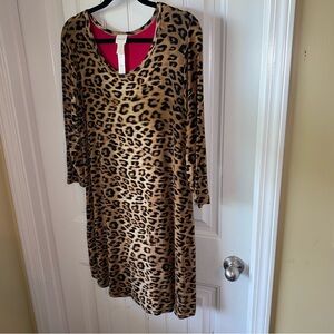 Chicos womens’s animal print dress Size S/M 94% viscose midi 3/4 sleeve excellen